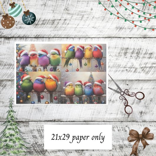 Decoupage Whimsical Christmas Birds Scrapbooking Tissuepapier
