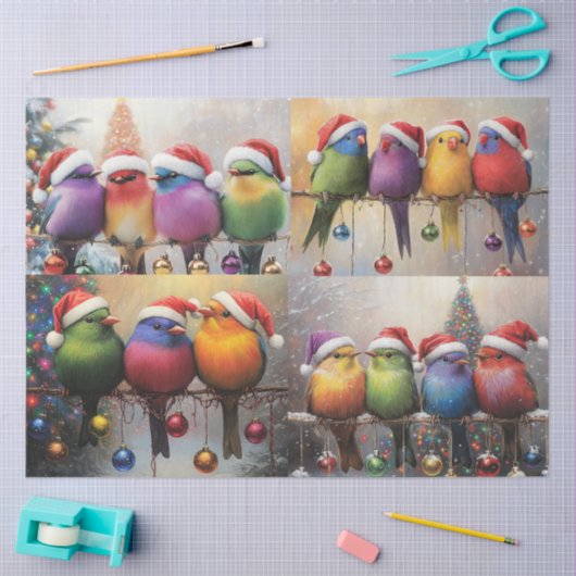 Decoupage Whimsical Christmas Birds Scrapbooking Tissuepapier (Craft)