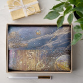 Decoupage Whimsical Comic Scene Gold Blues Tissuepapier (Geschenk)