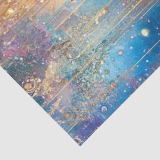 Decoupage Whimsical Comic Scene Gold Blues Tissuepapier (Detail)