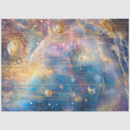 Decoupage Whimsical Comic Scene Gold Blues Tissuepapier