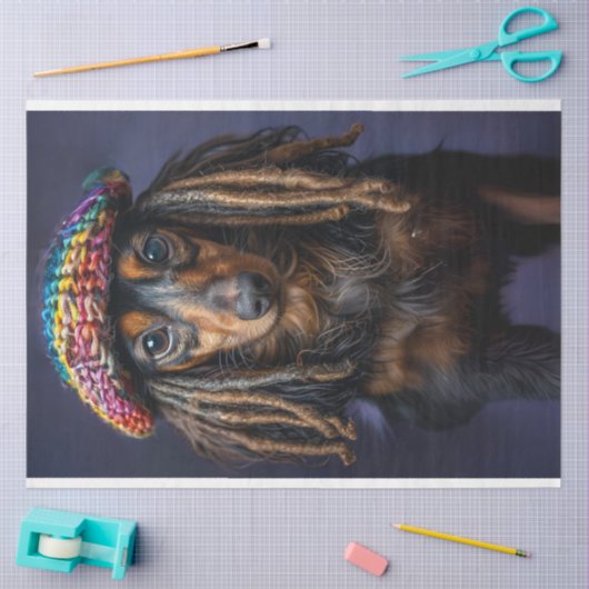 Decoupage Whimsical Dachshund met Dreadlocks Tissuepapier (Craft)