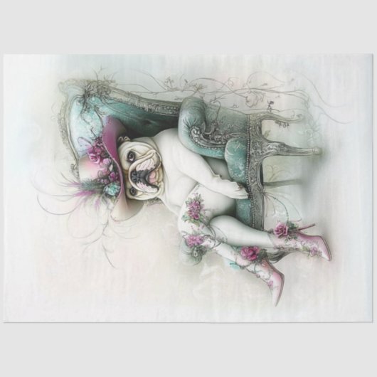 Decoupage Whimsical English Bulldog Cowboy Pet Tissuepapier (Voorkant)