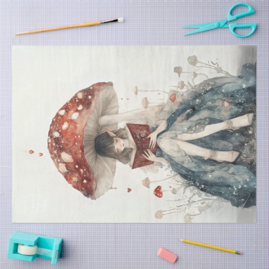 Decoupage Whimsical Fairy Mushroom en harten Tissuepapier (Craft)