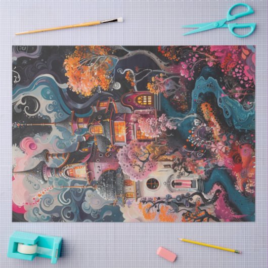 Decoupage Whimsical Fantastical House Heldere kleu Tissuepapier (Craft)