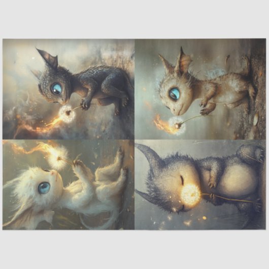 Decoupage Whimsical Fantasy Dragons Tissuepapier (Voorkant)