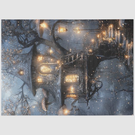 Decoupage Whimsical Fantasy Mushroom Treehouse Tissuepapier (Voorkant)