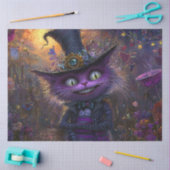 Decoupage Whimsical Fantasy Paarse Kat met Pet Tissuepapier (Craft)