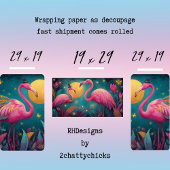 Decoupage Whimsical Flamingo Moon Blauwgroen Pinks Inpakpapier Vel