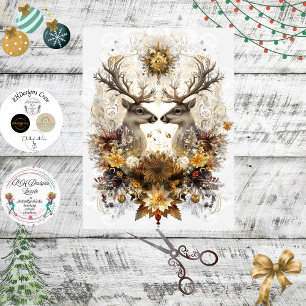 Decoupage Whimsical Floral Christmas Deer Art Tissuepapier