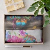 Decoupage Whimsical Floral Feline Fantasy Cat Tissuepapier (Geschenk)