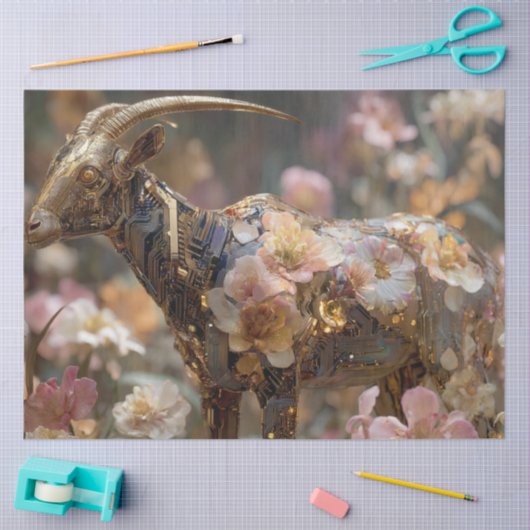 Decoupage Whimsical Floral Goat Futuristic Tissuepapier (Craft)