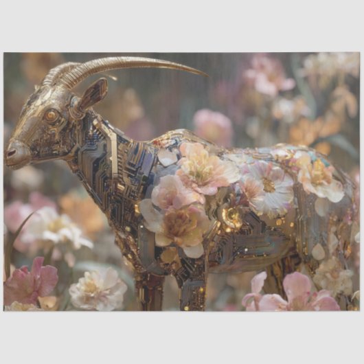 Decoupage Whimsical Floral Goat Futuristic Tissuepapier (Voorkant)