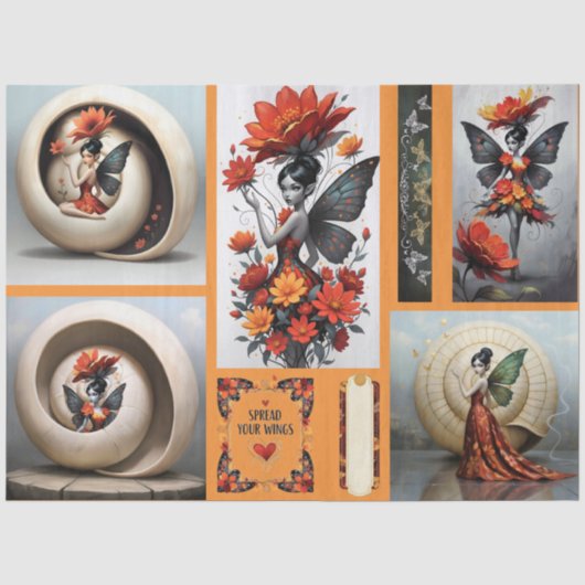Decoupage Whimsical Flower Fairy Seidenpapier Tissuepapier (Voorkant)