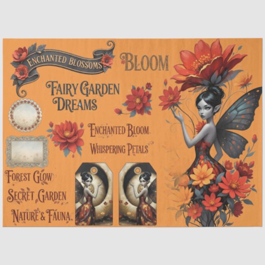 Decoupage Whimsical Flower Fairy Seidenpapier Tissuepapier (Voorkant)