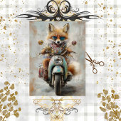 Decoupage Whimsical Fox Riding Motorcycle Tissuepapier