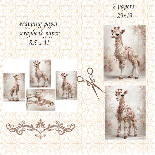 Decoupage Whimsical Giraffe Pink Scrapbooking Inpakpapier Vel