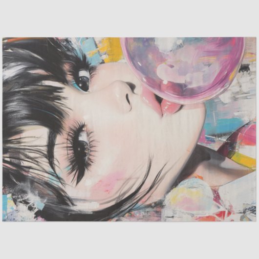 Decoupage Whimsical Girl & Her Bubble Gum Herinner Tissuepapier (Voorkant)