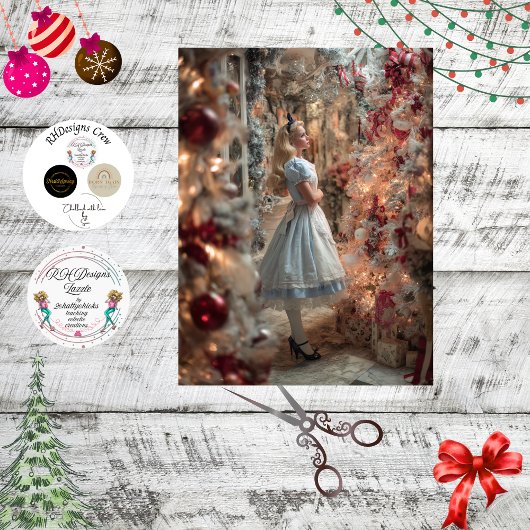Decoupage Whimsical Girl in Christmas Wonderland Tissuepapier