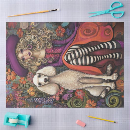 Decoupage Whimsical Girl Violet & Poedel Sneeuwbal Tissuepapier (Craft)