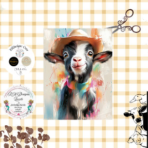 Decoupage Whimsical Goat Cowboy Pet Waterverf Tissuepapier