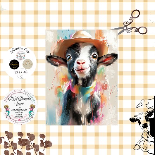 Decoupage Whimsical Goat Cowboy Pet Waterverf Tissuepapier