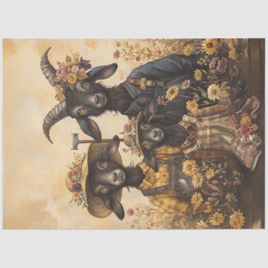 Decoupage Whimsical Goat Family Boeren Tissuepapier (Voorkant)