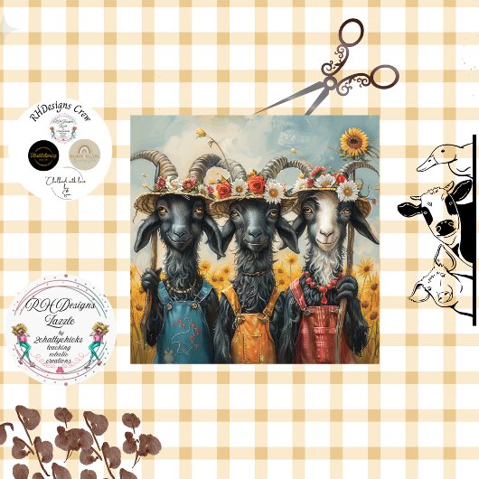 Decoupage Whimsical Goat Farming Sisters Tissuepapier