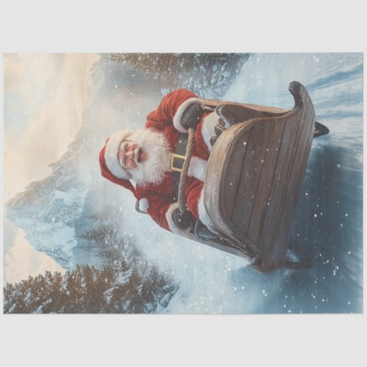 Decoupage Whimsical Happy Santa Sledding in de sne Tissuepapier (Voorkant)