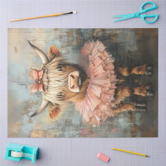 Decoupage Whimsical Highland Calf Pink Tutu Tissuepapier (Craft)