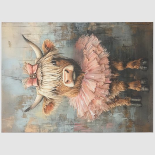 Decoupage Whimsical Highland Calf Pink Tutu Tissuepapier (Voorkant)