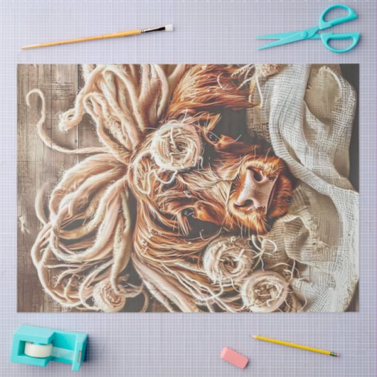 Decoupage Whimsical Highland Koe Dreadlocks Straw Tissuepapier (Craft)