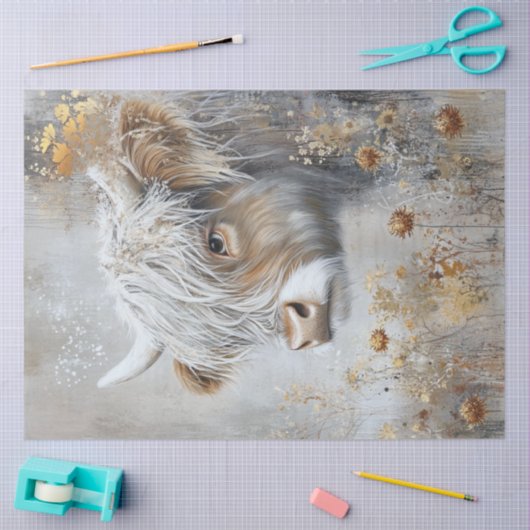 Decoupage Whimsical Highland Koe Flowers Tissuepapier (Craft)