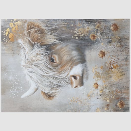 Decoupage Whimsical Highland Koe Flowers Tissuepapier (Voorkant)