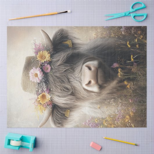 Decoupage Whimsical Highland Koe met Pet Tissuepapier (Craft)