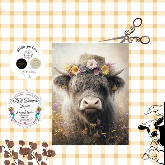 Decoupage Whimsical Highland Koe met Pet Tissuepapier