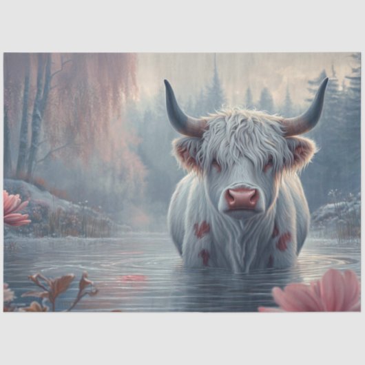 Decoupage Whimsical Highland Koe Pink Hue Pond Tissuepapier (Voorkant)