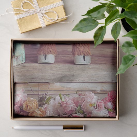 Decoupage Whimsical Highland Koe Roze Bloemenwinke Tissuepapier (Geschenk)