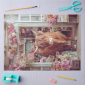 Decoupage Whimsical Highland Koe Roze Bloemenwinke Tissuepapier (Craft)