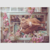 Decoupage Whimsical Highland Koe Roze Bloemenwinke Tissuepapier (Voorkant)