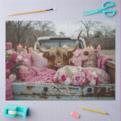 Decoupage Whimsical Highland Koe Truck Roze Settin Tissuepapier (Craft)