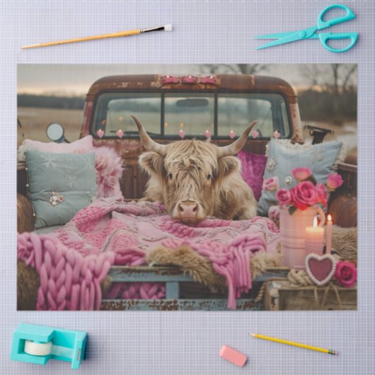 Decoupage Whimsical Highland Koe Valentijn Truck Tissuepapier (Craft)