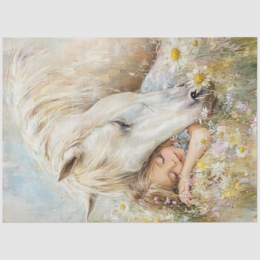 Decoupage Whimsical Horse & Little Girl Bloemen Tissuepapier (Voorkant)