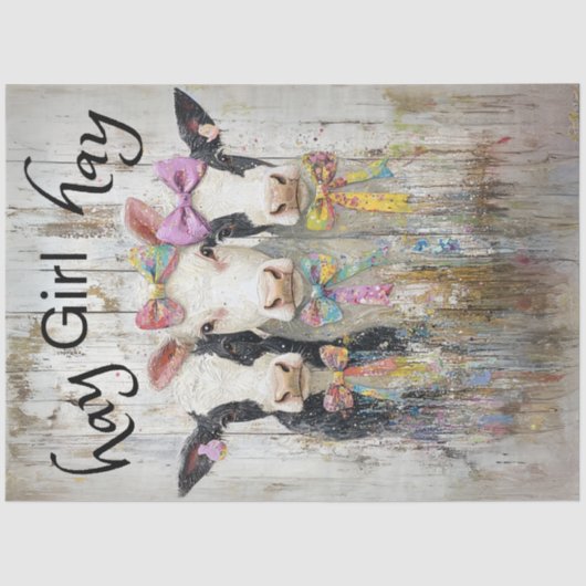 Decoupage Whimsical Jersey Kalveren Hay Meisje Hay Tissuepapier (Voorkant)