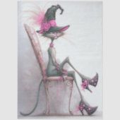 Decoupage Whimsical Kat Heks Hoge Hakken Catwalk Tissuepapier (Voorkant)