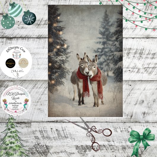 Decoupage Whimsical Kerst Ezel Rode Sjaals Tissuepapier