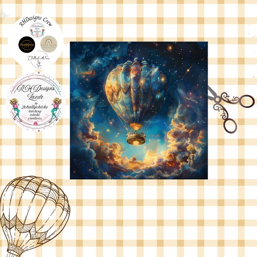 Decoupage Whimsical Night Sky Hete Luchtballon Tissuepapier