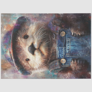 Decoupage Whimsical Otter Denim Revisies Tissuepapier