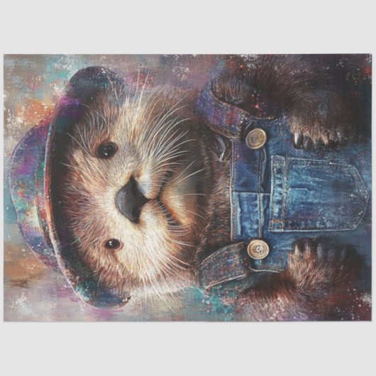 Decoupage Whimsical Otter Denim Revisies Tissuepapier (Voorkant)