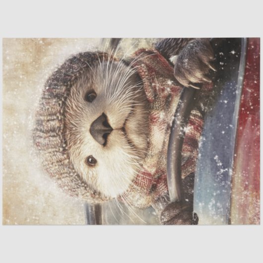Decoupage Whimsical Otter in Pet Rijdende Auto Tissuepapier (Voorkant)
